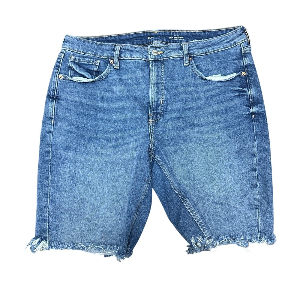Old Navy OG Straight High Rise Denim Shorts 16 Medium Wash Blue Raw Hem 9 Inch